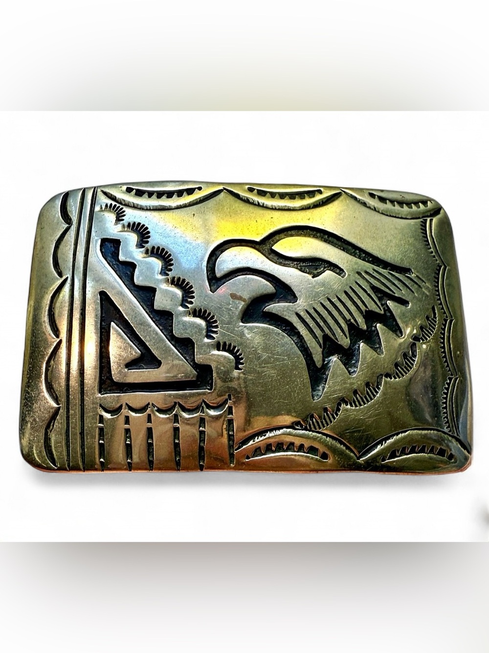Vintage Navajo Artist Leander Nezzie Belt Buckle Silver Eagle Native American